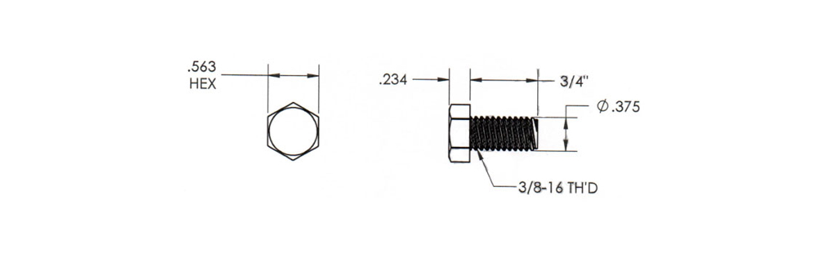 Hex Head Bolt, 3/8-16 x 3/4