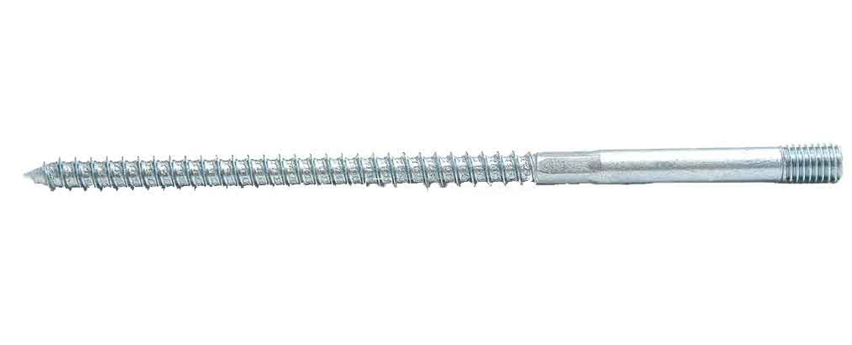 Hanger bolt with wood thread and metric thread with hexagon in center blue zinc plated M8x160