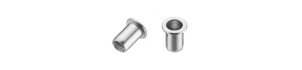 Rivet Nuts, Aluminium Round Shank Flat Head Open End M8x21.5mm